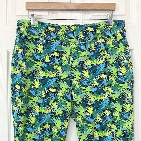 Soft Surroundings Womens Large Superla Pull On Pants Skinny Abstract Green Blue - Picture 2 of 9